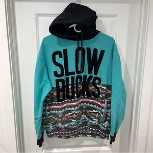 Slowbucks Men's drawstring Hoodie Multicolor Size 2XL Aztec Giant Logo pullover
